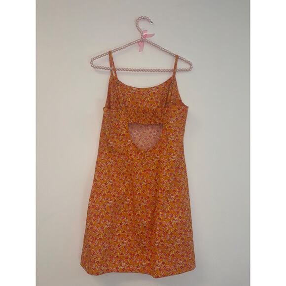 Wild Fable Dress Sz med Orange Floral‎ Cottagecore Smocked Open Back Mini Cotton - Picture 6 of 7